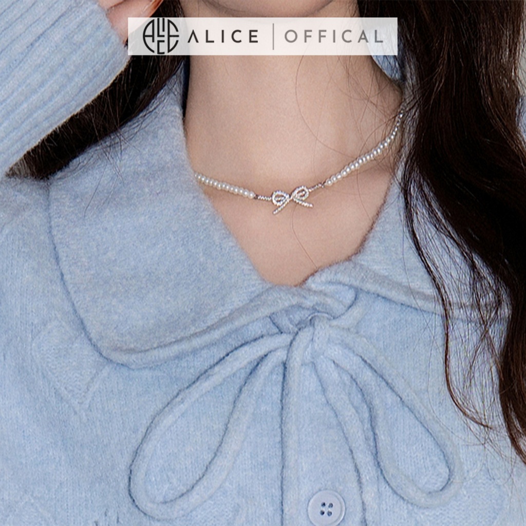 Áo Len Dệt Kim Cao Cấp Alice Dáng Ngắn Cổ Bẻ Phối Dây Nơ Buộc, Bo Gấu Áo Nữ Tính, Tay Dài Bồng A1034