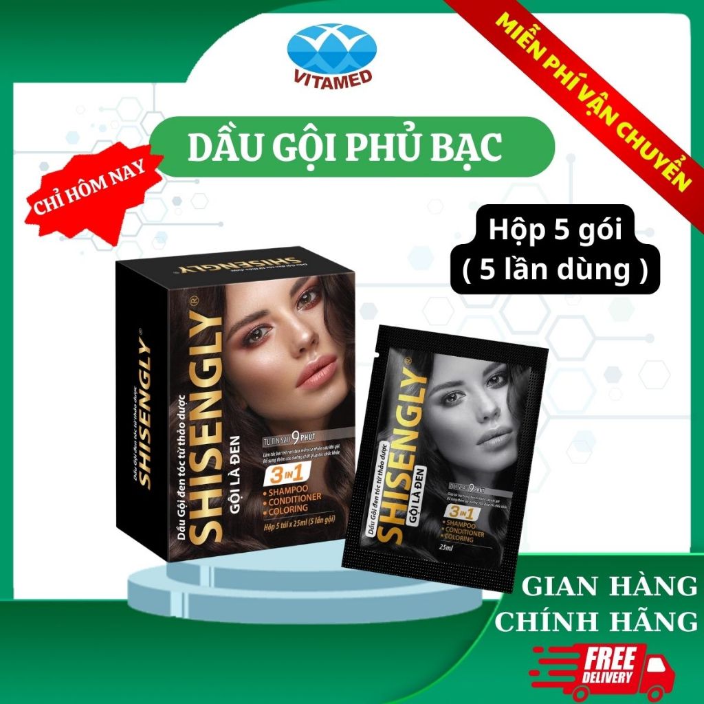 Hộp Dầu Gội Phủ Bạc SHISENGLY Có 5 Gói Cao Cấp Giảm Rụng Tóc Giúp Tóc Chắc Khỏe