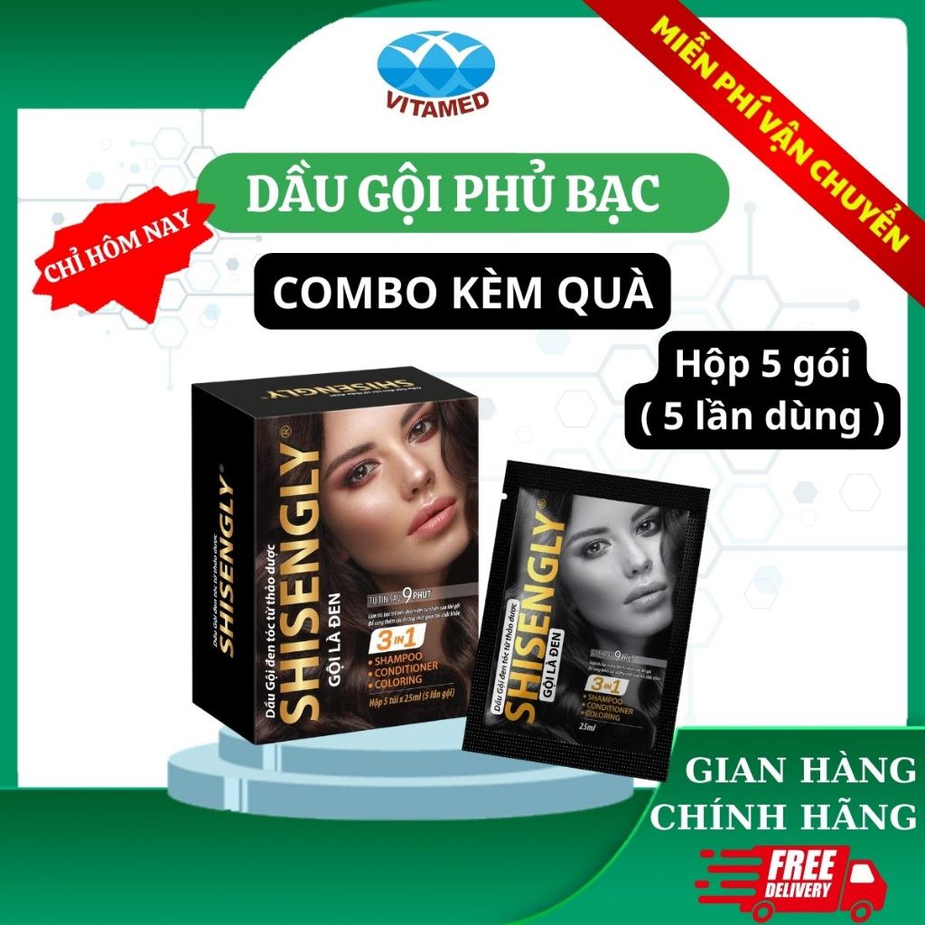 Hộp Dầu Gội Phủ Bạc SHISENGLY Có 5 Gói Cao Cấp Giảm Rụng Tóc Giúp Tóc Chắc Khỏe