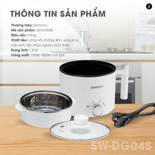Nồi điện đa năng Samono lẩu điện 1.5L chống dính công suất 450W ăn mì nấu lẩu kèm xửng hấp SW-DG04S