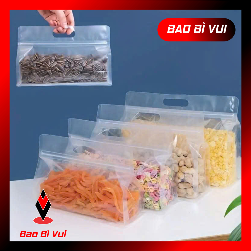 [1kg] Túi zipper trong 8 cạnh có quai xách - BAO BÌ VUI