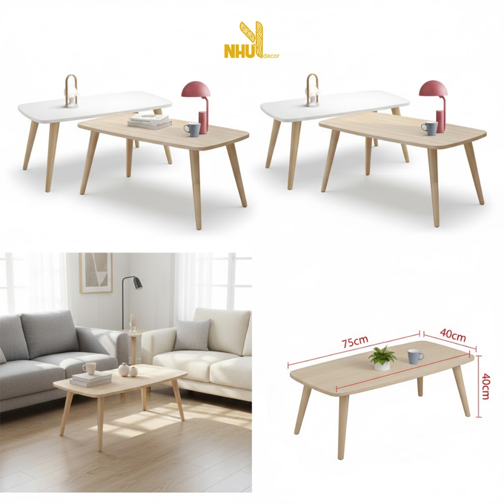 Bàn chữ nhật gỗ ngồi bệt, bàn làm việc chân gỗ, lắp ráp đơn giản phong cách hàn quốc kích thước 75x40