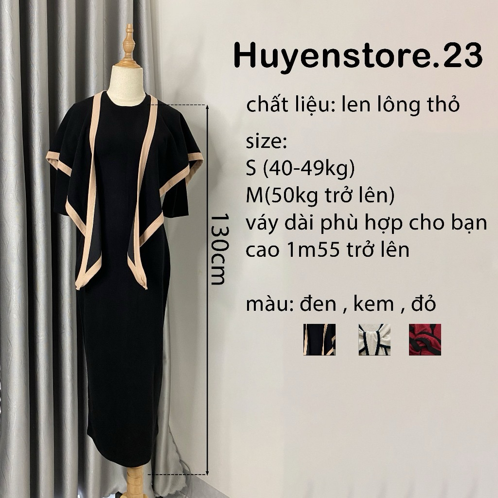 Váy Len Lông Thỏ Mềm Mịn Cổ Tròn Dáng Body Dài Kèm Khăn Choàng Vai Kèm Ảnh Thật