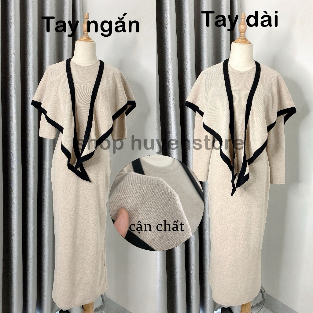 Váy Len Lông Thỏ Mềm Mịn Cổ Tròn Dáng Body Dài Kèm Khăn Choàng Vai Kèm Ảnh Thật