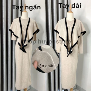 Đầm Body len lông thỏ kèm khăn Basic Cổ Tròn Dài Qua Gối Tôn Dáng
