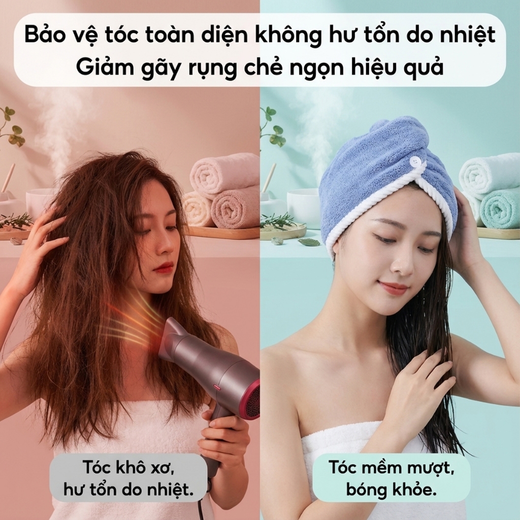 Khăn Quấn Tóc Nhanh Khô Tiện Lợi JYoohome Mũ Ủ Tóc Siêu Thấm Hút Bảo Vệ Tóc Giảm Hư Tổn Hiệu Quả
