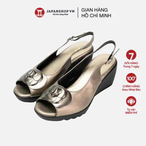 Sandal đế xuồng 8cm hoa trà Kosu 24313, giày công sở nữ siêu êm chống thấm nước trơn trượt Nhật Bản
