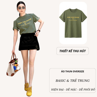 Set Bộ Áo Thun Nữ CHEPOL Form Rộng, Cổ Tròn, Phối Chân Váy, In Chữ, Chất Cotton (Áo Thun Xanh Rêu+Chân Váy Ngắn)CP_x9092