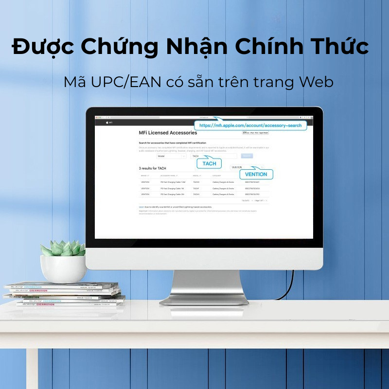 Cáp Sạc Nhanh 27W Vention Type C to Light, Đầu Cắm Nhôm Vỏ Bọc Dù Chống Đứt Gãy Truyền Dữ Liệu 480Mbps Cho Phone 8-14