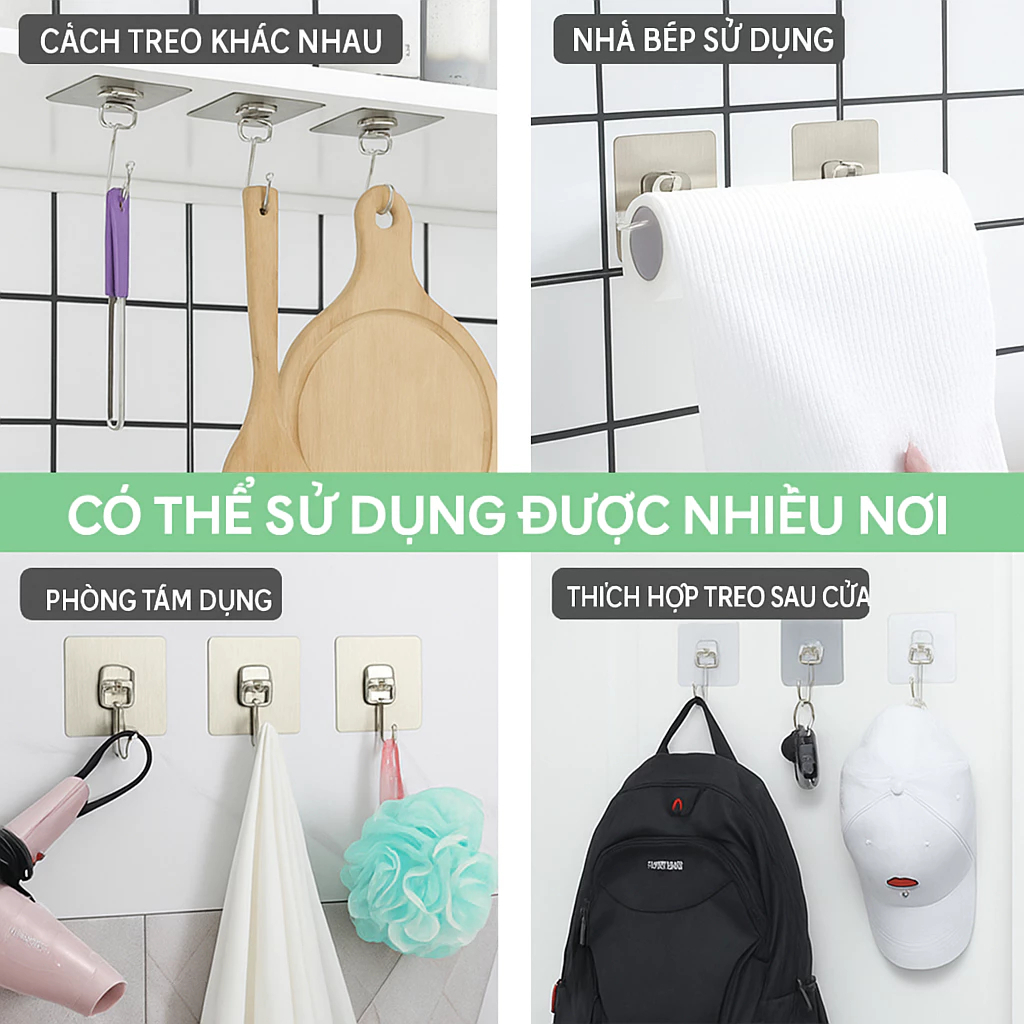 Combo 10-50 Móc Dán Tường Siêu Dính, Móc Treo Đồ Dán Tường Nhôm Inox Treo Đồ Nặng Tới 10kg - Huy Tưởng | BigBuy360 - bigbuy360.vn