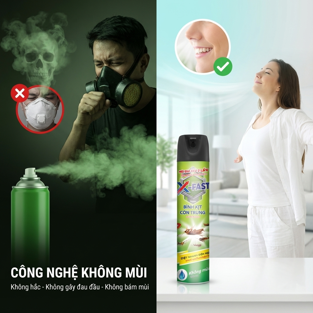 Bình Xịt Ruồi Muỗi Kiến Gián Côn Trùng 600ml X-Fast Nước Diệt Côn Trùng Trong Nhà Đa Năng