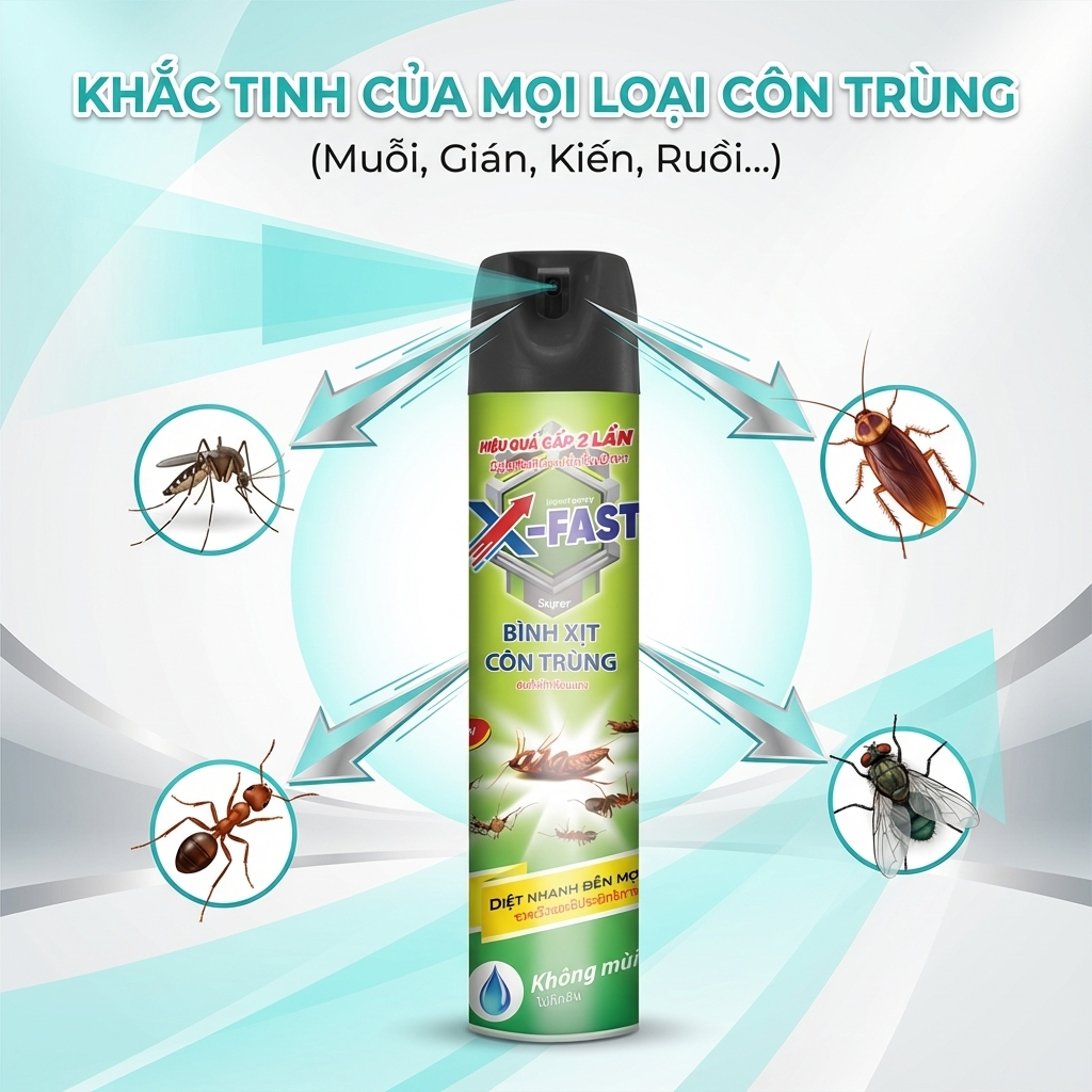 Bình Xịt Ruồi Muỗi Kiến Gián Côn Trùng 600ml X-Fast Nước Diệt Côn Trùng Trong Nhà Đa Năng