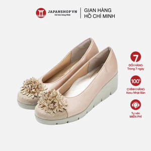 Giày da đế xuồng cao cấp 5,5cm, giầy công sở phối hoa siêu êm, chống thấm nước 23618 chính hãng Kosu Nhật Bản