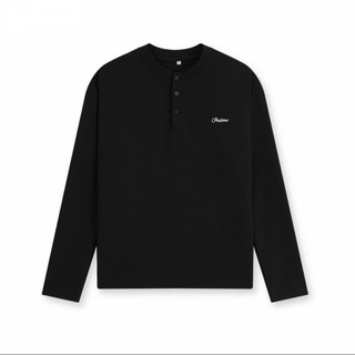 [hottrend] Áo Thun Dài Tay Cổ Tàu Thêu Chữ Chất Liệu Cotton Waffle Mềm Mịn Unisex Nam Nữ