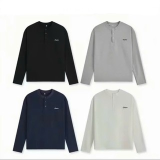 [hottrend] Áo Thun Dài Tay Cổ Tàu Thêu Chữ Chất Liệu Cotton Waffle Mềm Mịn Unisex Nam Nữ