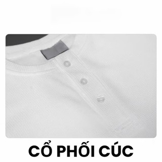 Áo Thun Nam Cổ Tàu Thêu Chữ Tay Ngắn 3 Cúc Chất Liệu Cotton Tổ Ong Thoáng Mát