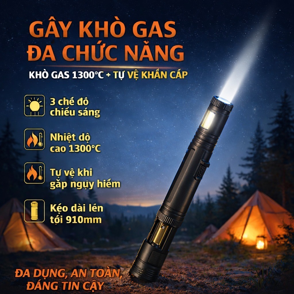 Gậy Khò Gas Rút Gọn Tặng 2 Đầu Vòi - Review Chi Tiết Camping 2024