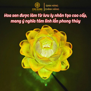 [ TẶNG BÓNG LED] Combo 2 Đèn Thờ Hoa Sen Lưu Ly Cao Cấp 5 Bông, Đèn Bông Sen Bình Pha Lê Cao 52cm