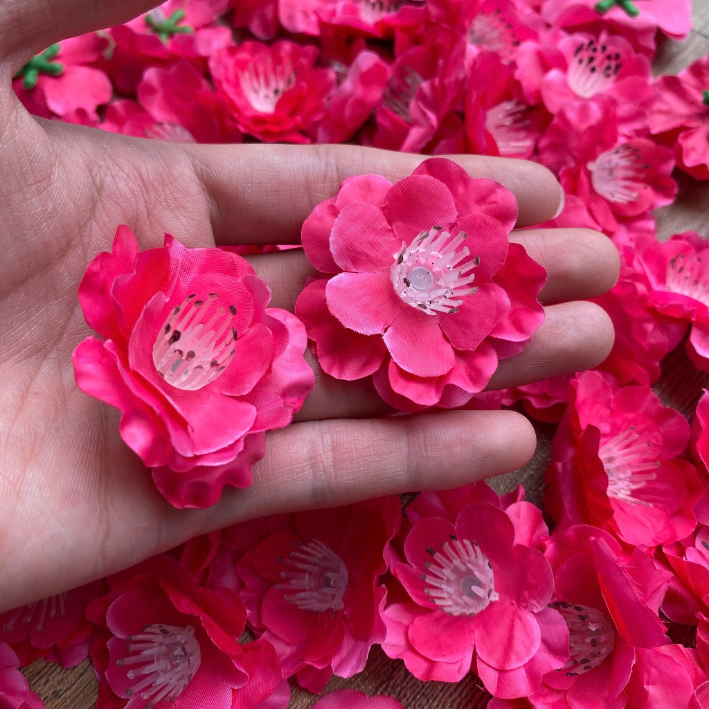 50 bông hoa đào,mai vải trang trí Tết - Đón Năm Mới