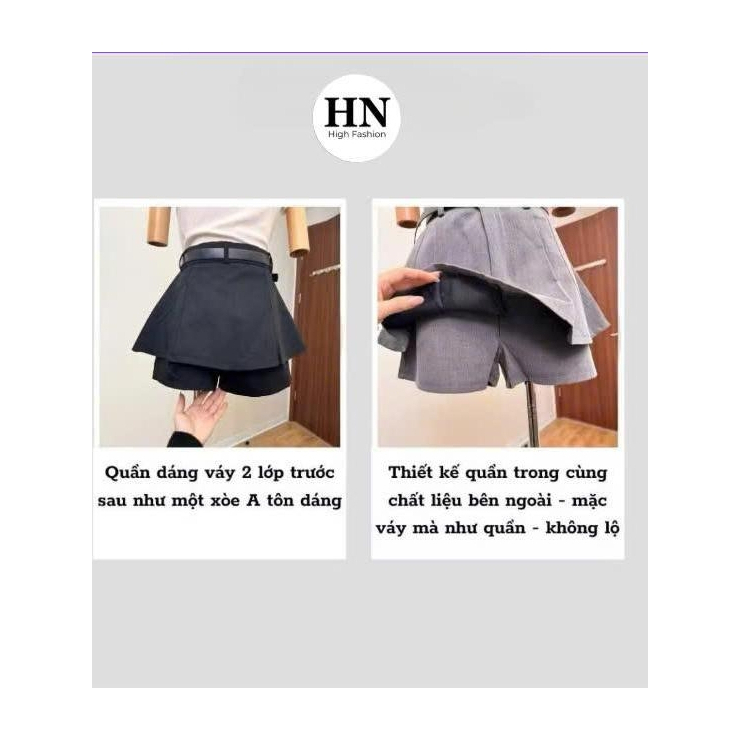 Quần Váy Nữ Thiết Kế 2 Tầng Cạp Cao Có Quần Short Chống Lộ Khóa Kéo Sau Tôn Dáng -  868