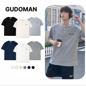 Áo Thun Nam Cổ Tàu Thêu Chữ Tay Ngắn 3 Cúc Chất Liệu Cotton Tổ Ong Thoáng Mát