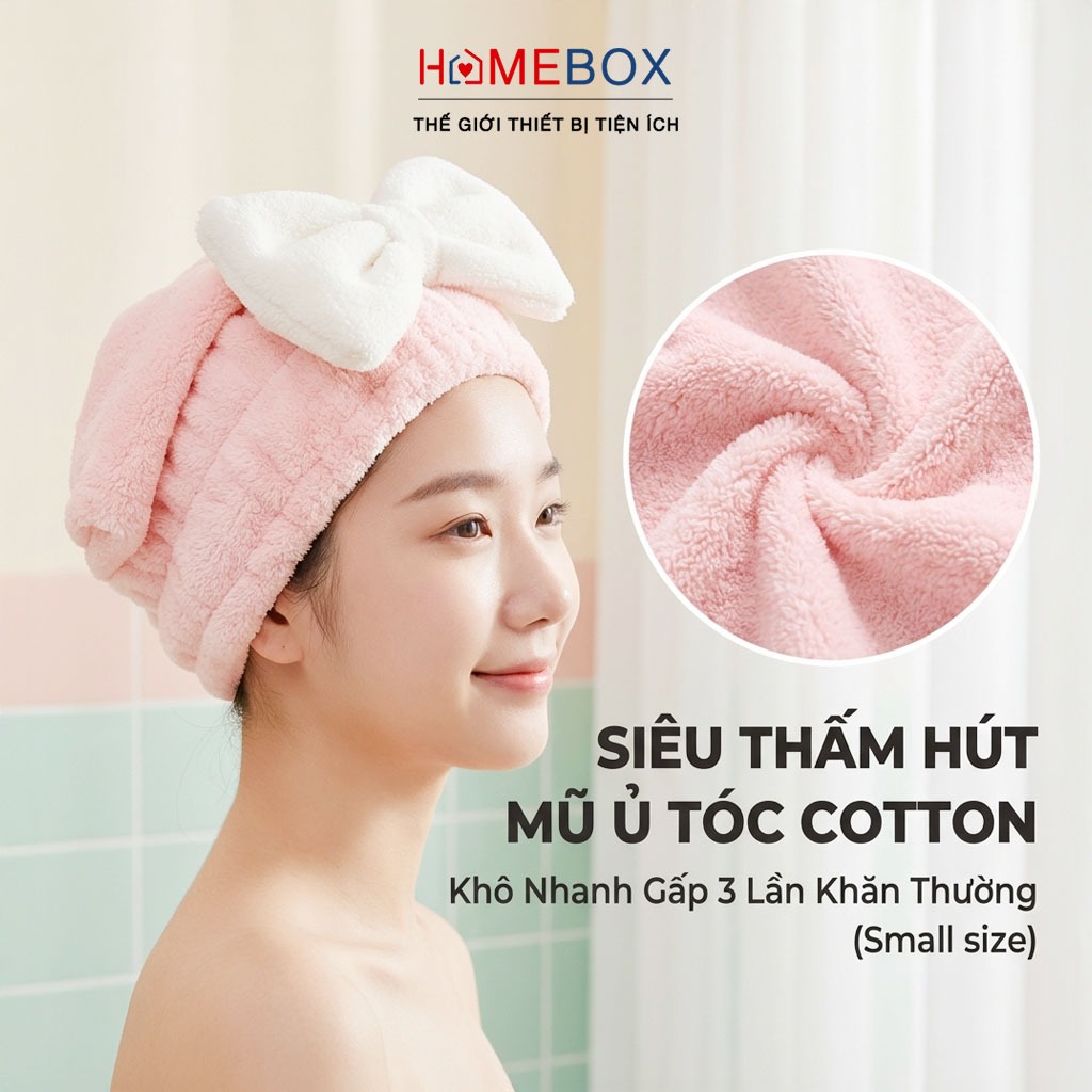 Mũ Ủ Tóc Chùm Đầu Nhanh Khô Cotton Mềm Mại Khăn Quấn Tóc Thấm Hút Nước Sau Gội Chuyên Dùng Salon