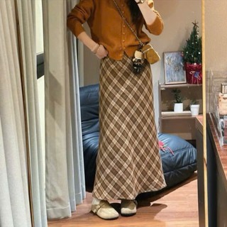 Chân váy caro nâu dáng midi vintage chất mềm có lót CVdakecaro3574