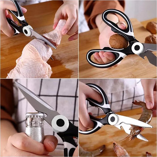 Kéo Cắt Thực Phẩm Đa Năng - Kéo Làm Bếp Cán Nhựa Đỏ Xám Sắc Bén, Cắt Thịt Nướng, Giấy, Vải