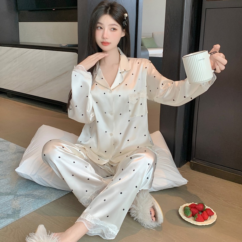 [Oder- Không có sẵn] Bộ đồ ngủ lụa băng chất lượng cao nữ  tinh khiết cardigan lụa dài tay quần dài khí chất bộ đồ nữ