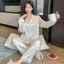 Bộ đồ ngủ lụa băng chất lượng cao nữ tinh khiết cardigan lụa dài tay quần dài khí chất bộ đồ nữ