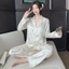 Bộ đồ ngủ lụa băng chất lượng cao nữ tinh khiết cardigan lụa dài tay quần dài khí chất bộ đồ nữ