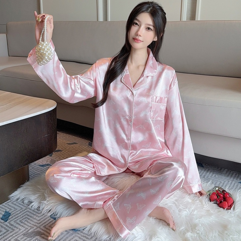 [Oder- Không có sẵn] Bộ đồ ngủ lụa băng chất lượng cao nữ  tinh khiết cardigan lụa dài tay quần dài khí chất bộ đồ nữ