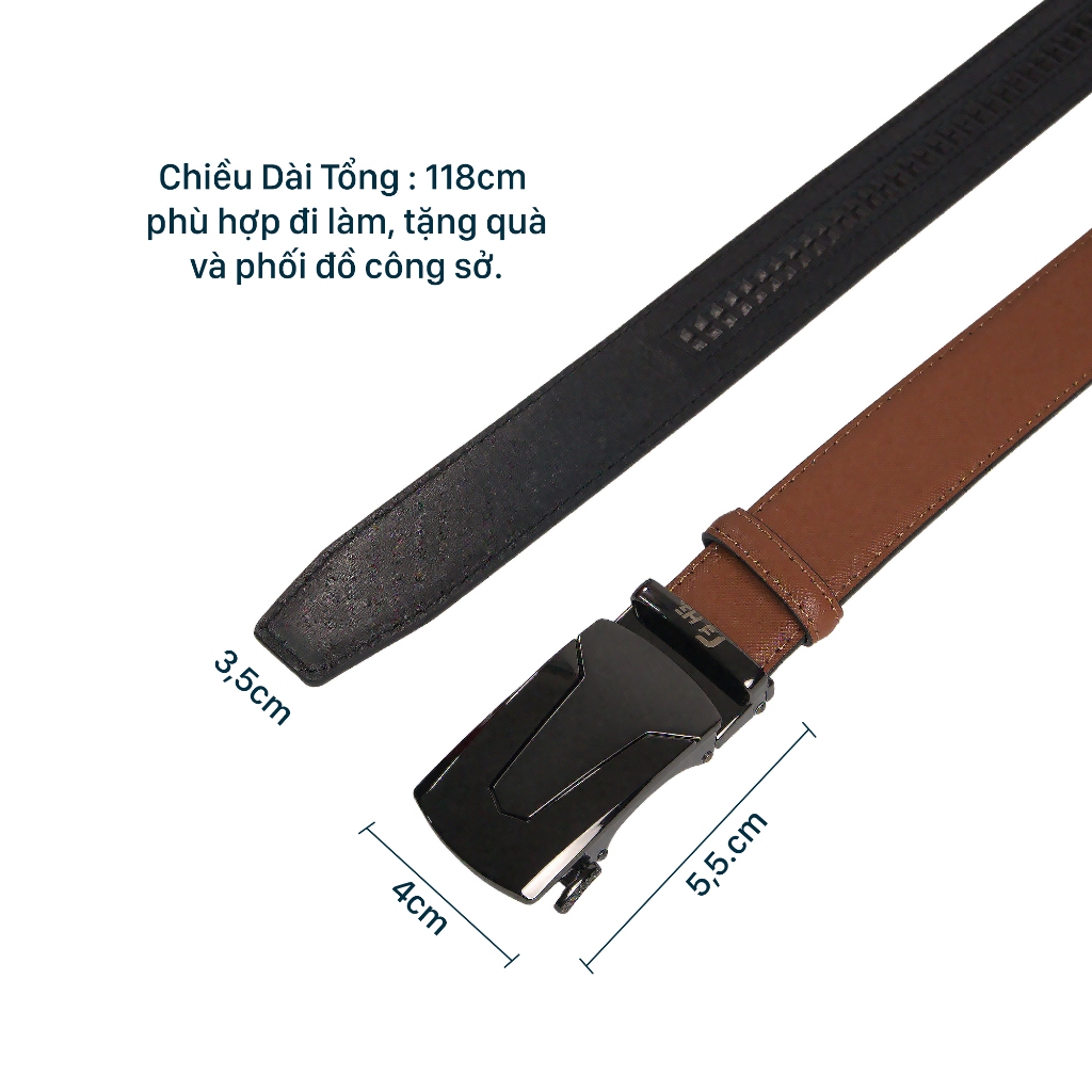 Thắt lưng nam da bò HG Fashion Saffiano 3 lớp khóa tự động màu bò cao cấp | TL25M11