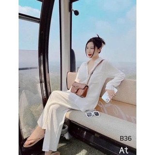 Bộ Áo Sơ Mi Dài Tay Kèm Quần Suông Ống Rộng Vải Thô Đũi Thoáng Mát Mềm Mại–Đồ Nữ Mát Mịn, Form Đẹp - Anh Thư Shop (AT20)