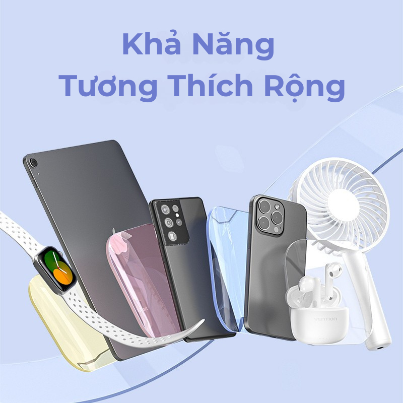 Sạc Dự Phòng 5000mAh 20W Vention PD Màu Gradient Độc Đáo - Nhỏ Bằng Thỏi Son Dây Treo Tiện Lợi 2 Cổng Vào (Type-C/Light)
