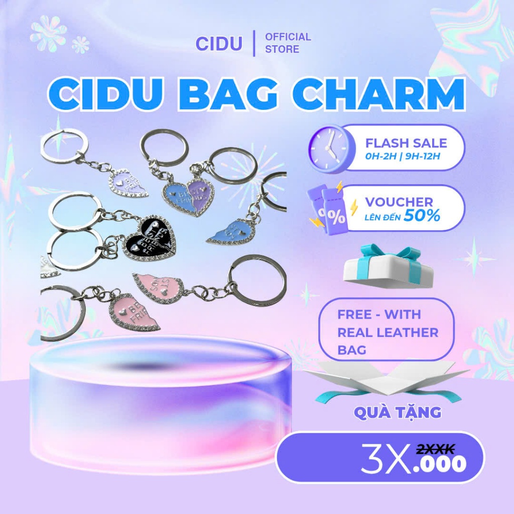 Phụ kiện treo túi xách balo Cidu gồm pins, móc khóa & Pompom
