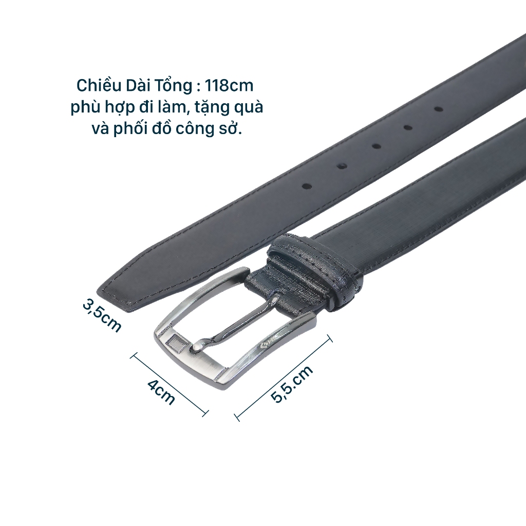Thắt lưng nam da bò HG khóa kim vân Saffiano 3 lớp màu đen TL25M09