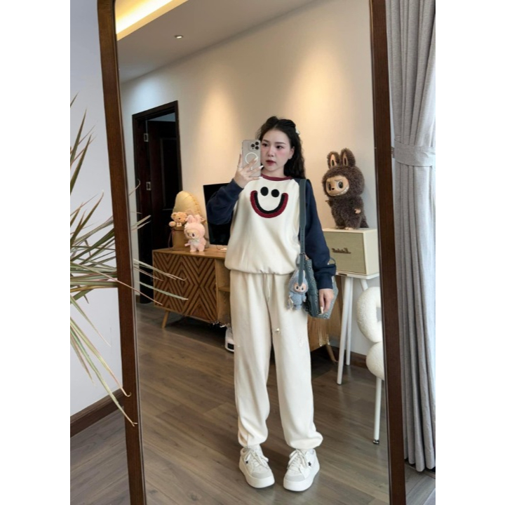 Set đồ nữ, đồ bộ nữ DONNA HCOM3276 áo phối 2 màu in hoạ tiết dễ thương mix quần suông bo gấu