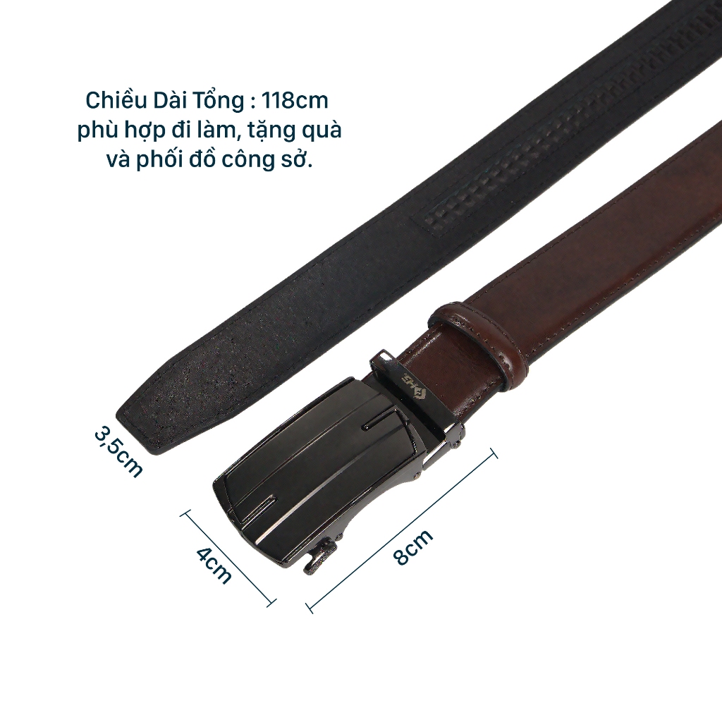 Thắt lưng nam da bò HG Fashion vân 3 lớp khóa tự động cao cấp màu nâu | TL25M07
