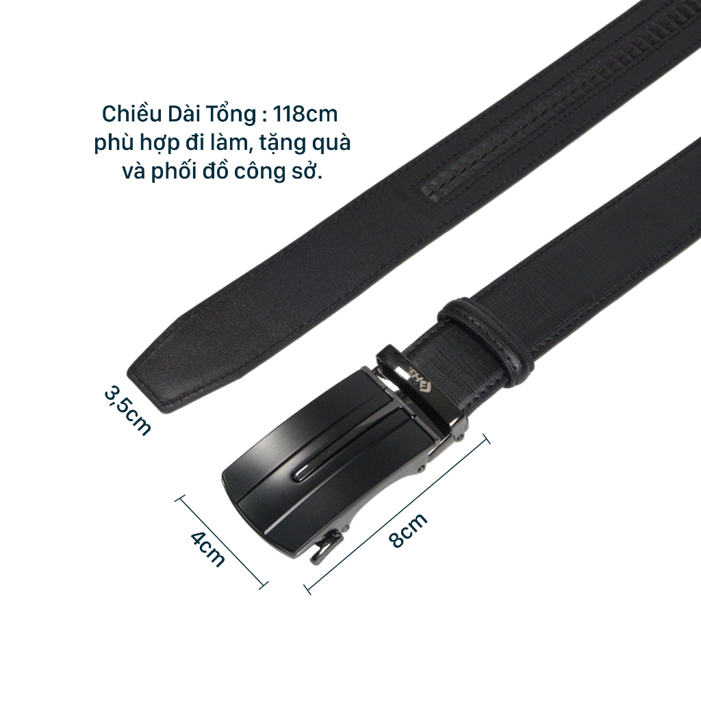 Thắt lưng nam da bò HG Fashion Saffiano 3 lớp khóa tự động cao cấp màu đen | TL25M05