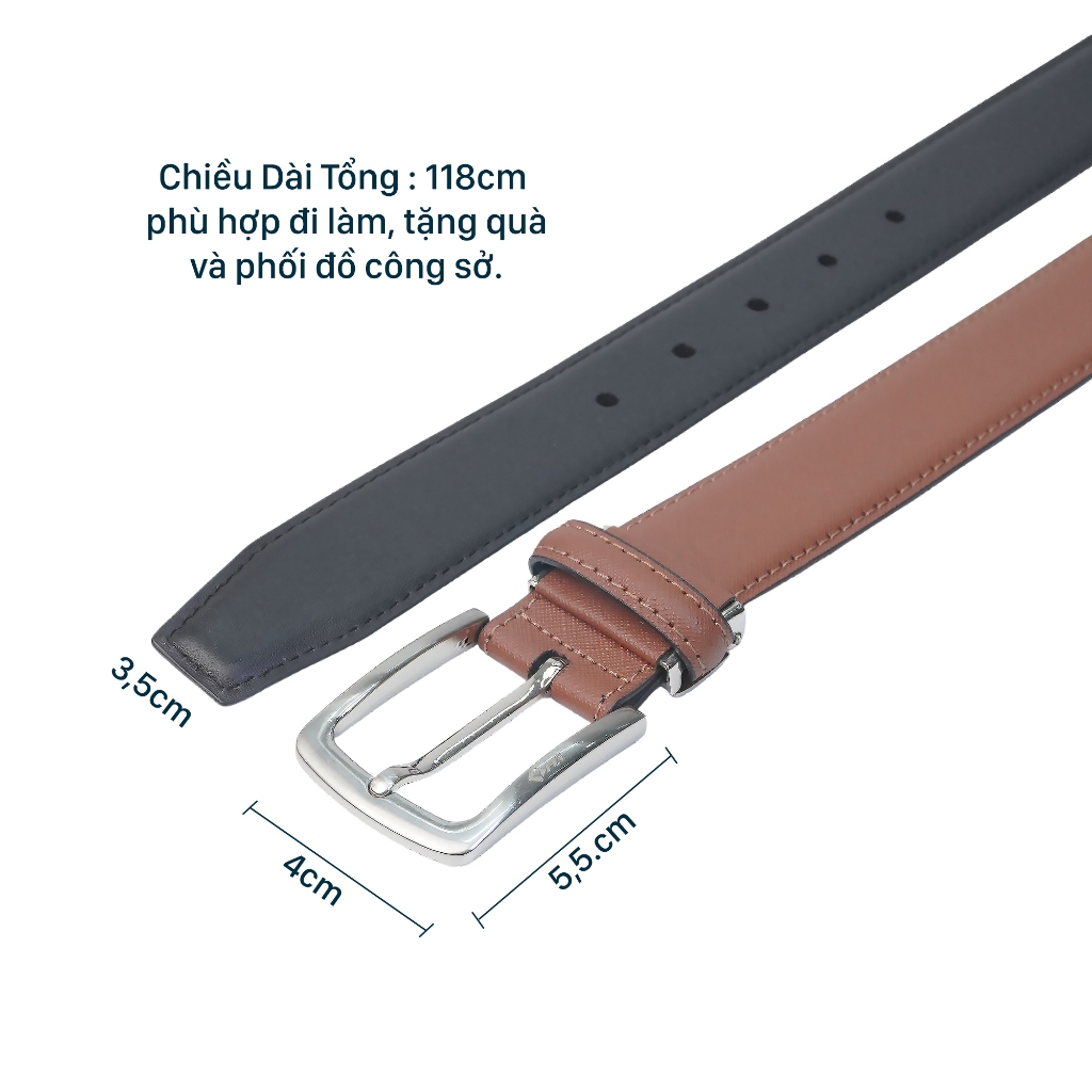 Thắt lưng nam da bò HG khóa kim vân Saffiano 3 lớp màu bò sáng TL25M04