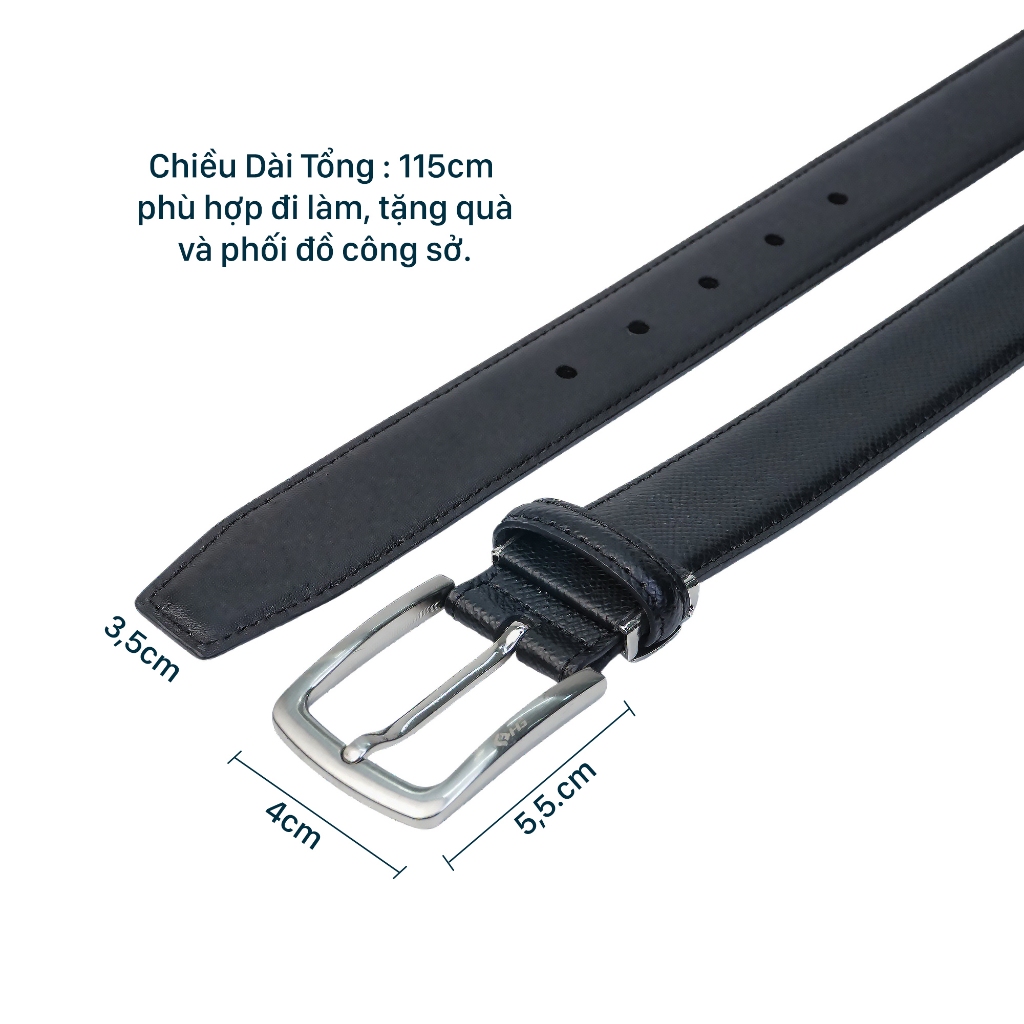 Thắt lưng nam da bò HG khóa kim vân hột 3 lớp màu đen TL25M02
