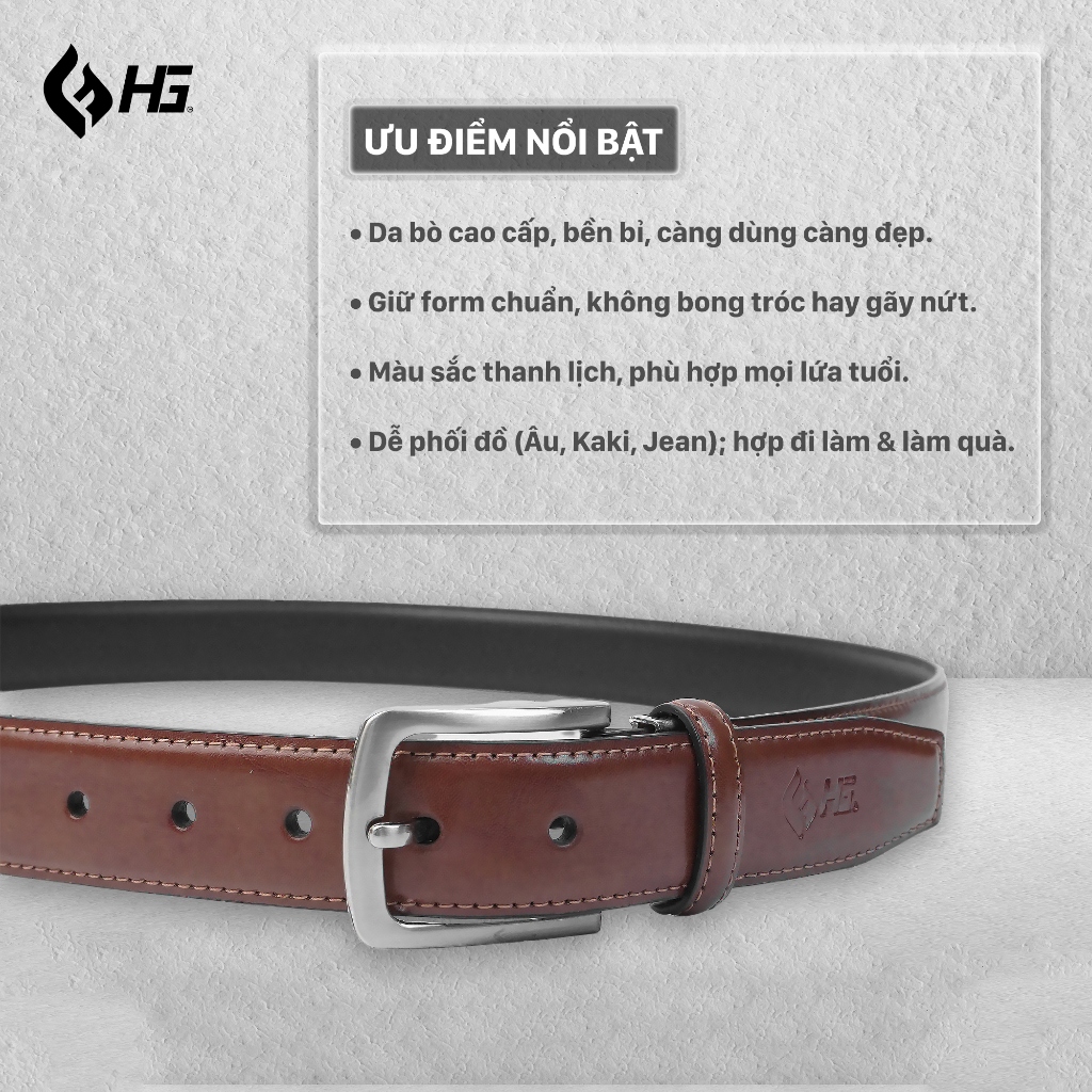 Thắt lưng nam da bò HG khóa kim 3 lớp màu bò TL25M01