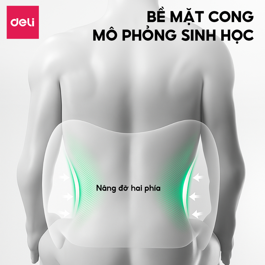 Set đệm lưng tựa đầu xe hơi Deli chống mỏi cổ, giảm đau vai gáy, cao su non cao cấp, dễ dàng tháo vệ sinh