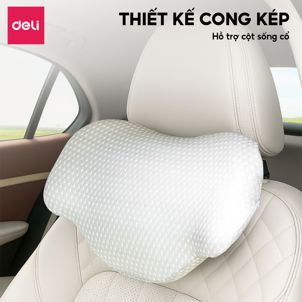 Set đệm lưng tựa đầu xe hơi Deli chống mỏi cổ, giảm đau vai gáy, cao su non cao cấp, dễ dàng tháo vệ sinh