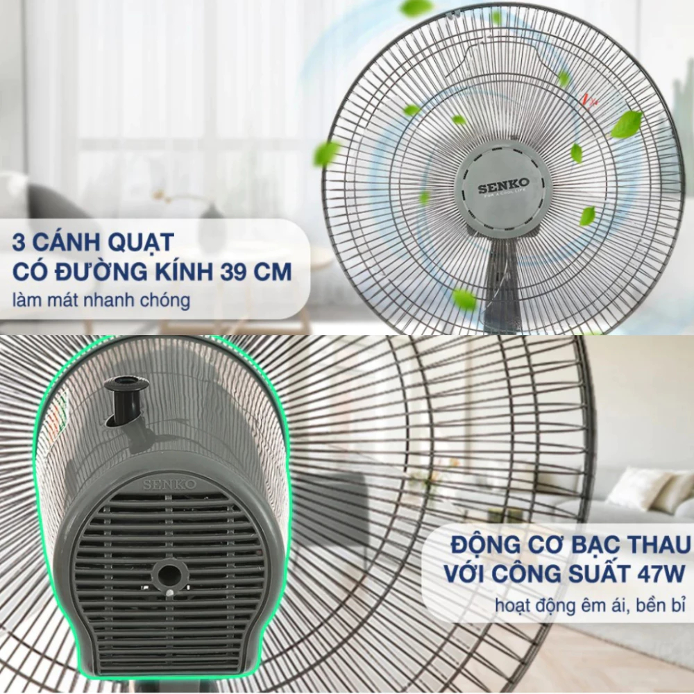 Quạt Điện Đứng Senko L1638 Chính Hãng Với 3 Mức Tốc Độ Gió, Tiếng Ồn Nhỏ, Lõi Đồng, An Toàn Sử Dụng