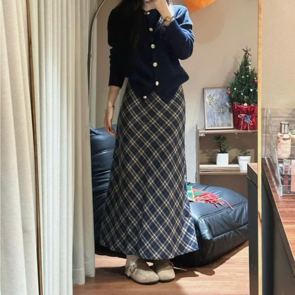 Chân Váy Caro Dạ Kẻ Dáng Dài Form A xoè nhẹ style Vintage có lót trong dạ caro dáng midi Joolate 3574_P2