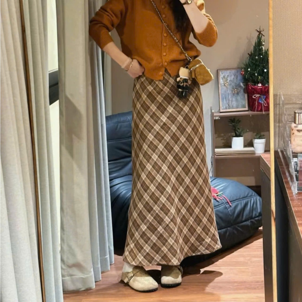 Chân Váy Caro Dạ Kẻ Dáng Dài Form A xoè nhẹ style Vintage có lót trong dạ caro dáng midi Joolate 3574_P2