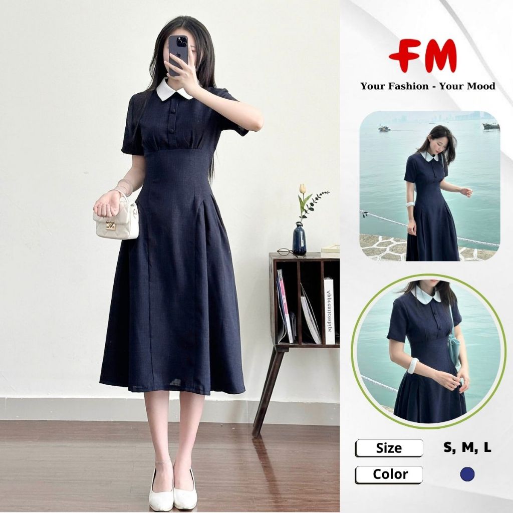 Váy Chữ A Nữ FMSTYLE Xếp Ly Dáng Xoè Cổ Sen Thanh Lịch Sang Trọng Size SML 26010942