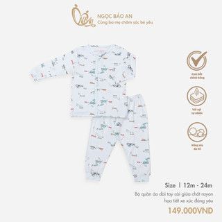 M&B (18M-24M) Bộ quần áo dài tay cài giữa họa tiết đáng yêu vải Viscose mềm mại thoáng mát cho bé